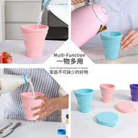Mini tasse de voyage pliable en silicone de qualité alimentaire avec couvercle 190 ml sans BPA, compatible lave-vaisselle et micro-ondes, portable pour usage extérieur