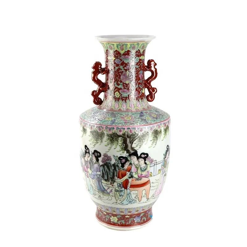 RZAI16 17 Dinasti Qing Lukisan Tangan Vas Keramik Pola Mural Merah Dalam Mimpi