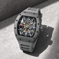 Montre mécanique squelette pour homme, cadran en verre, aiguilles lumineuses, boîtier en acier inoxydable, bracelet en silicone, montre-bracelet de sport étanche