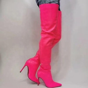 Bottes hautes pour femme en PU fantaisie avec fermeture éclair arrière, à talon aiguille, bout pointu, longues, jusqu'au-dessus du genou, grande taille 47 - Product Image 2