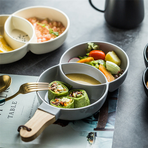 Aperitivos de porcelana con logotipo personalizado para <span class=keywords><strong>restaurante</strong></span>, platos de servicio con mango de madera, novedad - Product Image 3