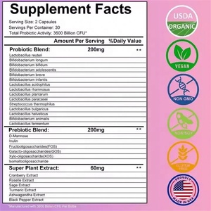 Capsules Probiotiques pour Femmes Équilibre du pH Flore Saine Suppléments Probiotiques Capsules Probiotiques Vaginales avec Canneberge D-mannose - Product Image 2