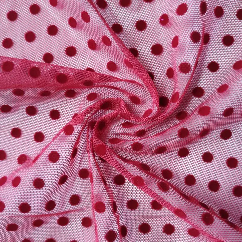 RTS Small Polka Dots Nylon Flocked Tulle Fabric Polka Dot Flocking Mesh Fabric For Sexy Lady Shirt Dress