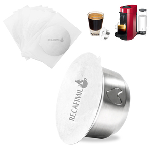 <span class=keywords><strong>Capsule</strong></span> de café réutilisable et rechargeable en acier inoxydable, avec 12g de café moulu, 1 <span class=keywords><strong>capsule</strong></span> et 5 couvercles adhésifs – Offre Spéciale - Product Image 1