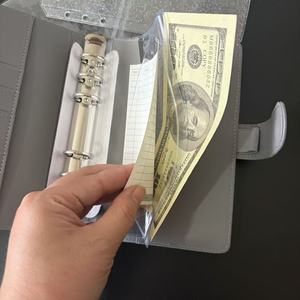 A6 Bolsillos de carpeta de anillas Plástico transparente Sobres de efectivo con cabeza de cremallera de doble cara Bolsa de documentos de dinero de hojas sueltas Producto de archivo - Product Image 6