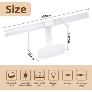 Aigostar 8W 950LM IP44 bagno impermeabile vanità 60CM 4000K LED da parete per immagine a specchio bagno dispositivi di vanità - Product Image 6
