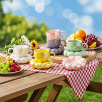 Ensemble de tasses en porcelaine à fleurs de tournesol avec plateau, style dessin animé, pour fête, mariage, cadeau, usage domestique