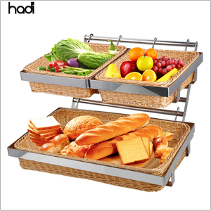 Wholesale Restaurant Supplies 2 Tier Rattan Wicker <strong>Bread</strong> <strong>Basket</strong> Buffet Food Display Stand <strong>Bread</strong> <strong>Basket</strong> for Sale - Product Image 3