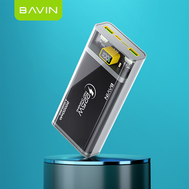 BAVIN Wholesale Price Custom Logo LED Portable Powerbank PD 22.5W Fast Charging 20000mah Power Bank With Transparent Cover