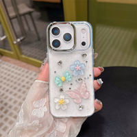 Coque de téléphone portable transparente avec nœud papillon scintillant et fleurs mignonnes, perles DIY 3D, pour iPhone 17 Air 16 15 14 Pro Max