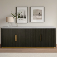 Meuble de salle à manger en bois massif de style moderne avec dessus en marbre, buffet de rangement