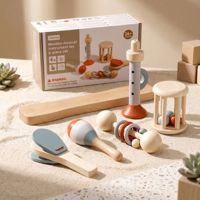 Hot Custom OEM 5/7 Pcs Montessori Wooden Musical Instrument Set Neutral Color Baby Sensory Rattle Educational Toys for Kids