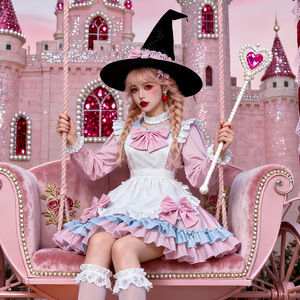 Ensemble de costume de demoiselle d'honneur Lolita rose pour Halloween, avec robes en polyester doux, <span class=keywords><strong>tenue</strong></span> de scène pour femmes - Product Image 1
