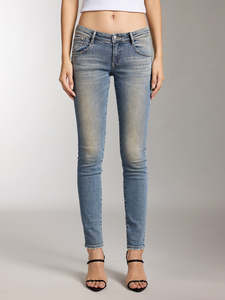 <span class=keywords><strong>Jeans</strong></span> <span class=keywords><strong>Skinny</strong></span> Vintage da Donna Blu Chiaro a <span class=keywords><strong>Vita</strong></span> <span class=keywords><strong>Bassa</strong></span> in Denim Elasticizzato con Orlo Sfilacciato Casual Lavabile con Rivetti - Product Image 2