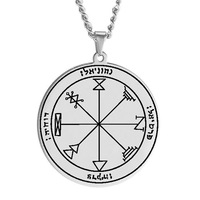 Collier Jupiter, sceau de Salomon, pentacles de Jupiter, Mars, Mercure, Lune, Saturne, Soleil, Vénus, talisman, pendentif, collier en acier inoxydable