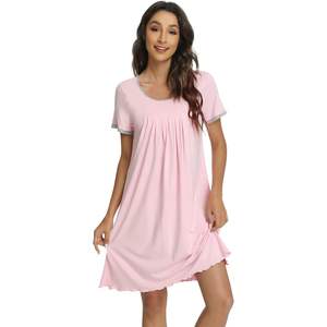 Camisón de Viscosa de Bambú Personalizado para Mujer, Manga Corta, Plisado, Tallas Grandes S-3X - Product Image 1