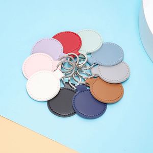 <b>Custom</b> Logo Small Leather Accessories Gift Round Shape Keyrings <b>Custom</b> Made Leather <b>Key</b> Holder PU Leather Keychain for PROMO - Product Image 2