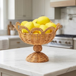Corbeille à fruits en rotin avec poignée, forme tulipe, pour le rangement et la présentation en cuisine - Product Image 1