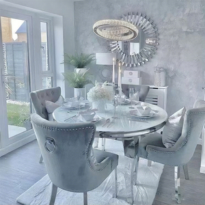 Ensemble de <span class=keywords><strong>table</strong></span> à manger en acier inoxydable doré avec miroir pour la maison, <span class=keywords><strong>table</strong></span> à manger moderne pour la <span class=keywords><strong>cuisine</strong></span> - Product Image 6