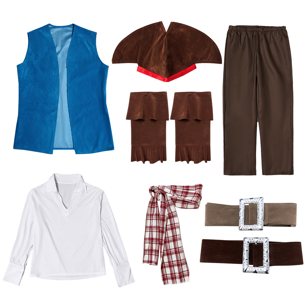 Bleu pour hommes [Ceintures 3 + chapeau + gilet + haut + pantalon + couvre-pieds]