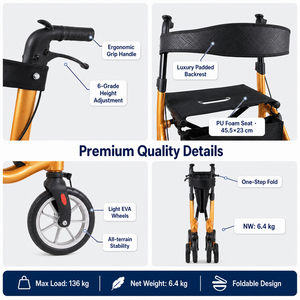 Déambulateur en fibre de carbone avec siège, <span class=keywords><strong>ultra</strong></span> léger, 6,<span class=keywords><strong>4</strong></span> kg, 136 kg, pliable, <span class=keywords><strong>4</strong></span> <span class=keywords><strong>roues</strong></span>, certifié CE, UKCA, ISO - Product Image 3
