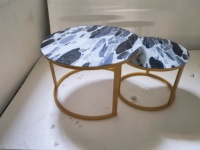 Table basse ronde moderne et simple en verre à motif pierre blanche, table d'appoint pour la maison et le bureau, vente directe usine