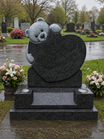 Pierre tombale en granit Teddy Bear en forme de cœur, style américain traditionnel, sculpture sur pierre pour cimetière