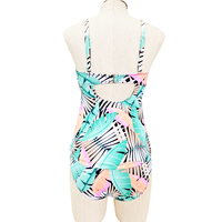 Maillot de bain une pièce pour femme à imprimé feuilles tropicales, style débardeur froncé à l'avant et dos découpé, avec coussinets amovibles, pour la plage
