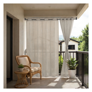 Arctic White Eyelet Outdoor Curtains 180 GSM with Crisp Neutral Finish and Light Filtering Fabric for Modern Balcony Patio - Product Image 1