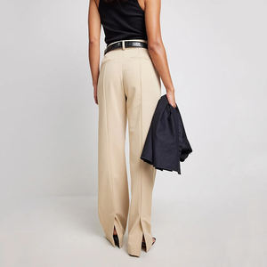 Pantalons formels à jambes larges à devant plat respirants personnalisés pour femmes Taille haute Grande taille avec fermeture à cordon - Product Image 3