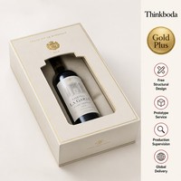 Boîte de présentation horizontale pour vin personnalisée, boîte rigide pour une seule bouteille, blanche ivoire avec cadre doré, fenêtre pour étiquette, emballage