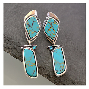Orecchini Pendenti Vintage in Turchese per Donne, Gioielli in Stile Moda Europea - Product Image 4