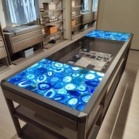 Dalles de vanité en onyx bleu de luxe de qualité supérieure, découpées, écologiques, imperméables, design personnalisé, îlot de table, salle de bain, cuisine