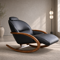 Fauteuil à bascule moderne en cuir microfibre, structure en bois massif, fauteuil de détente individuel, plusieurs couleurs, pour salon, intérieur, maison