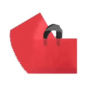 לוגו מותאם אישית ידית פלסטיק תיק אדום קניות פוליאתילן pe שקיות קניות קידום מכירות זול מותאם אישית צבע