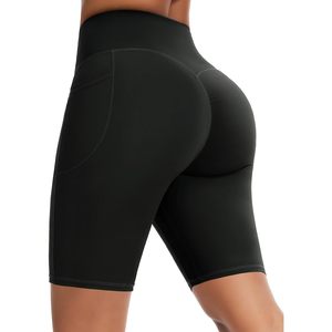 Shorts de yoga taille haute pour femme FOXA, 5 pouces, avec poches, extensibles, froncés, effet push-up - Product Image 1