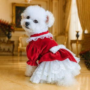 Ropa para mascotas PETCIRCLE, atuendos para perros y gatos, vestido de terciopelo con encaje y lazo. - Product Image 5