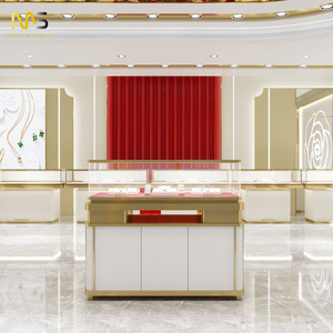 Nuevo escaparate de joyería de vidrio con soporte de exhibición dorado y bloqueo de características de luz LED para estuches - Product Image 5