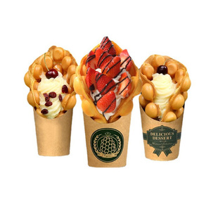 Wholesale Egg Waffle Box Crepe Cone Waffle disposable Paper Packaging Cone Holder Bubble Tea Waffle Packaging