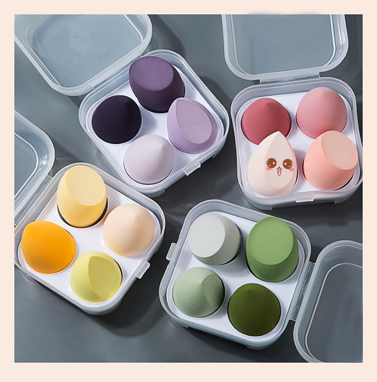 Hot sales 4pcs/Box Beauty Sponges Set With Egg Box Beauty Facial Foundation Blending Makeup Sponge Set