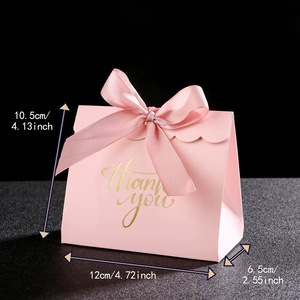 Kotak kertas hadiah pesta pengiring pengantin ulang tahun marmer merah muda modis dengan penutup pita tas kecil untuk pernikahan - Product Image 6