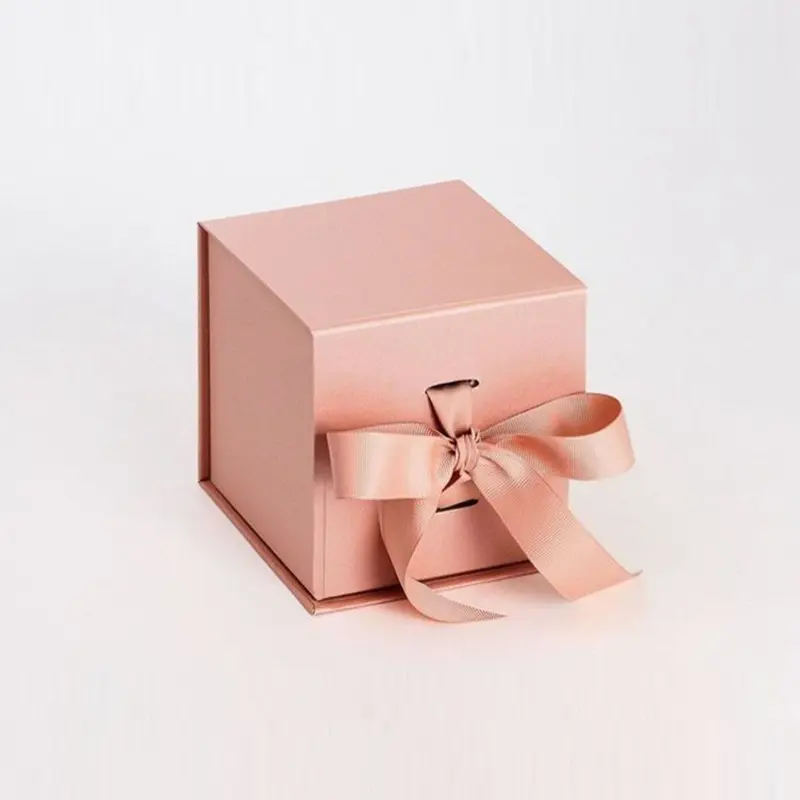Caixa de jóias para presente com fecho magnético de luxo rosa personalizado atacado embalagem dobrável com fita