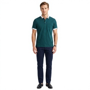 Camisa de Manga Corta para Hombre, Color Sólido, con Ribete en Contraste, Corte Ajustado, Informal, Tela Piqué de Algodón, Bordado Personalizado - Product Image 1