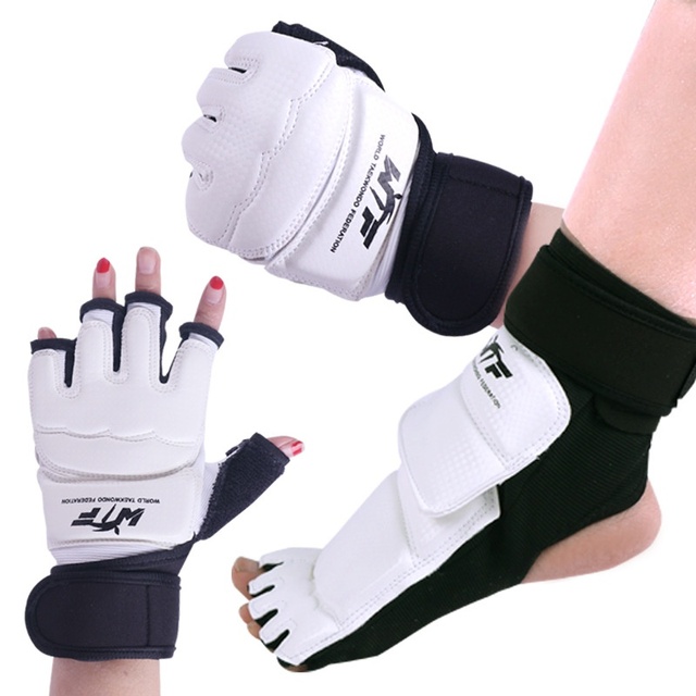 Taekwondo Hand & Foot Guard Set PU Material for Boxing Sanda Training & Competition Use Children & Adult Protective Gear