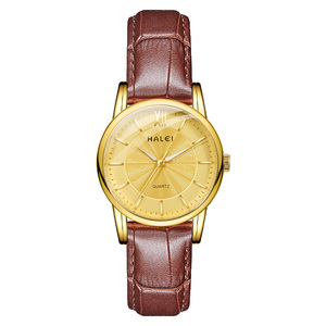 Envío Directo, Reloj de Cuarzo HALEI para Mujer, Esfera Redonda, Números Romanos, Correa de Cuero Analógica, Elegante, Caja Dorada de 30 mm, Venta al por Mayor - Product Image 3