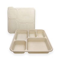 Barquettes alimentaires jetables biodégradables à 2 compartiments en amidon de maïs avec couvercle en amidon de maïs