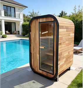 Sauna en bois massif pour 2 personnes, verre panoramique noir, chauffages TOULE & Harvia, sauna vapeur humide pour intérieur et extérieur - Product Image 1