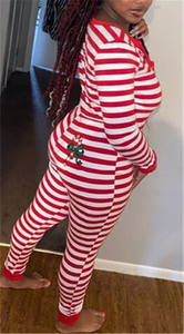 Pigiama Natalizio <span class=keywords><strong>Sexy</strong></span> da Donna, Tuta Aderente a Righe con Maniche Lunghe, Collo Tondo e Bottoni, Abbigliamento da Casa - Product Image 3