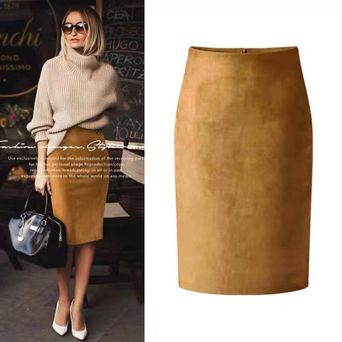 5318 New Launch Product 2026 Suede Leather Skirt Wrap Elegant Brown Genuine Sheepskin Leather Suede Midi Skirt for Women