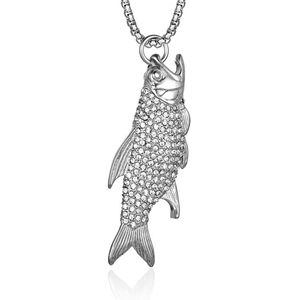 Piranha Necklace Full Diamond Synthetic Lab Grown Round Brilliant Cut <b>Titanium</b> Steel Pendant Unisex Everyday Wear - Product Image 5